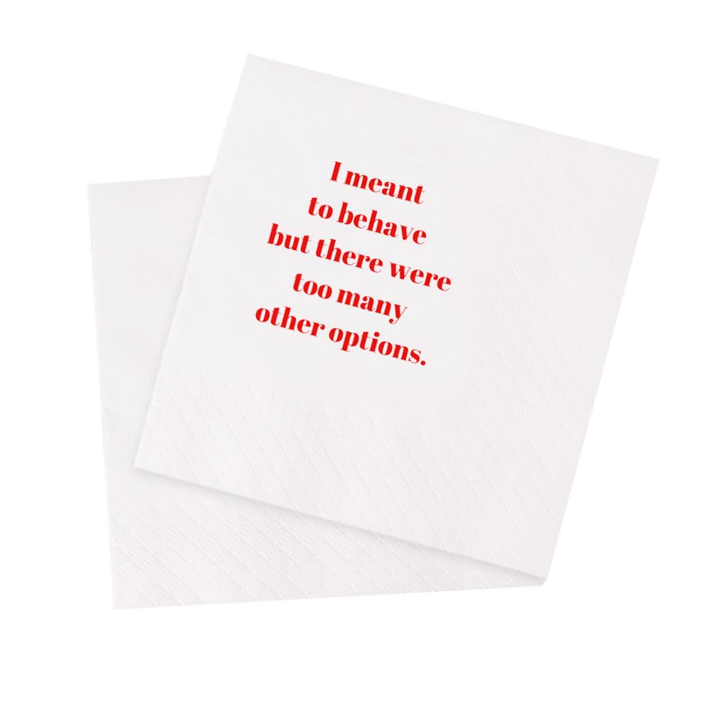 VOWFOO Funny Cocktail Napkins 100Pcs Funny Quotes Saying Disposable Paper Party Napkins 4.5 x 4.5 Two-ply (I Meant To Behave But There Were Too Many