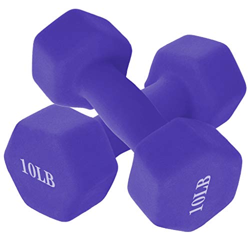 Exercise & Fitness Dumbbells - Handle Dumbbells Set of 2 for Women 3/5/8/10 Lbs in Pair | Neoprene Coated Fitness Dumbbells Weight Set for Home Gym Work Out Training Equipment (Purple (2Ã—10lb))