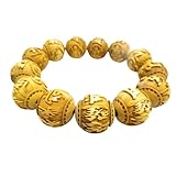 パワーストーン・京都/【十三仏(不動明王他】【守護梵字】彫刻【柘植の木】大玉１８ｍｍ、ブレスレット、桐箱付き【伏見の京屋】