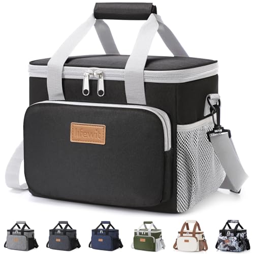 Lifewit Medium Lunch Bag, Insulated Lunch Box, Soft Cooler Cooling Tote for Adult Men Women, Gray and Black 12-Can (9L)