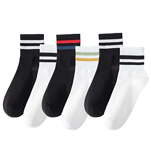 Digoon 6 Pairs Fashion Striped Athletic Socks for Women,Casual Cute Vintage Crew Socks,All Season Socks for Women (Multicolor-1)