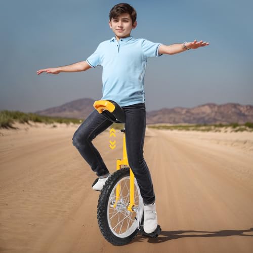 16 Inch Wheel Unicycle, Height Adjustable Unicycle Outdoor Unicycles Cycling for Daily Fitness Exercises, Balance Training (Yellow)