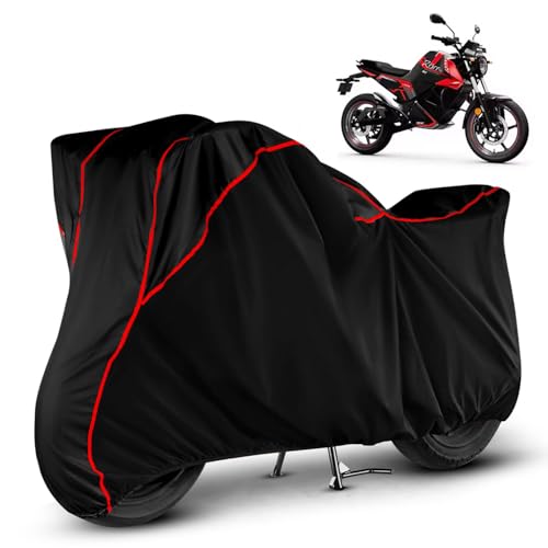 Image of Heavy Duty Waterproof Bike Cover for Oben Rorr EZ | All Weather Protection from Rain, Dust, Sun & Scratches | Universal Fit for All Bike & Scooty | Black Red Piping | Rorr EZ Bike Cover