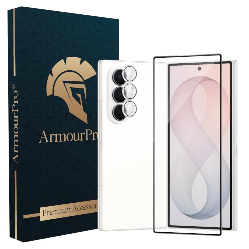 Image of ArmourPro Edge to Edge Tempered Glass for Samsung Galaxy Z Fold 8 Ultra with Silver Camera Ring Guard, 9H Screen Protector, Anti-Scratch, Anti-Fingerprint, Bubble-Free Installation Kit