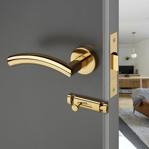 Image of LAPO Keyless Lock for Bathroom Door | 45x45mm Lock Body | Brass Latch System | Works with 30-50mm Door Thickness | Gold Finish | Universal Door Support | Easy Mounting | 3 Years Warranty | CMH-5T