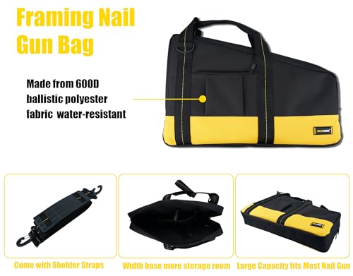 Image of MELOTOUGH Heavy Duty Framing Nail Gun Tool Bag with Extra Storage Pockets Shoulder Strap Fits Hitachi NR83A(Yellow)