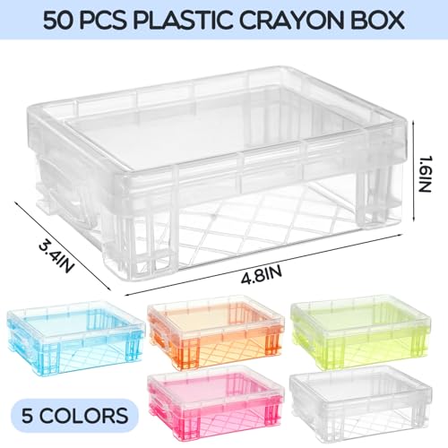 Image of Suzile 50 Pcs Plastic Crayon Box with Lid 4.8 x 3.4 x 1.6 In Crayon Storage Containers Bulk for Office School Classroom Supplies Pen Pencil Art Crafts(Multi Colors)
