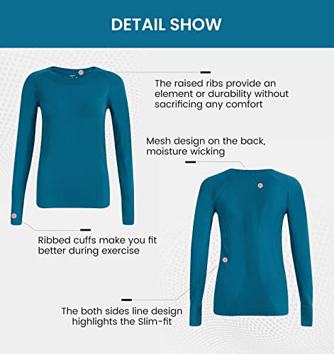 Foto von Yvette Langarm-Workout-Shirts, T-Shirt für Damen, schmale Passform, Yoga-Tops für Laufen, Fitnessstudio, blau, Groß