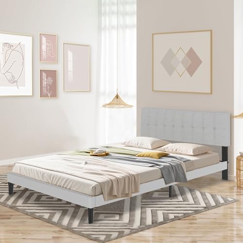 Froadp Cama tapizada de 140 x 200 cm – Marco de cama doble con so...