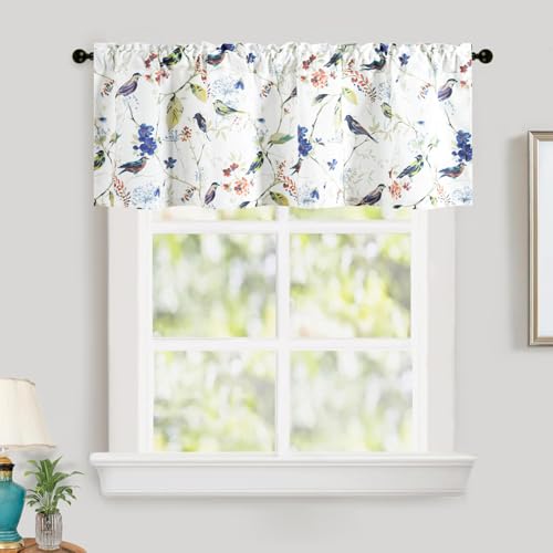 Leeva Blue Valances for Windows, Linen Textured Light Filtering Small