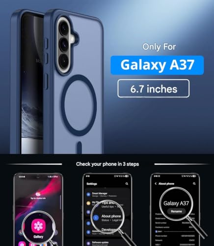 Image of Elzzi Magnetic Guard Case for Samsung Galaxy A37 5G [MagSafe Compatible] Translucent Matte Hard PC + TPU Hybrid Slim Shockproof Anti-Scratch Protective Cover, Navy