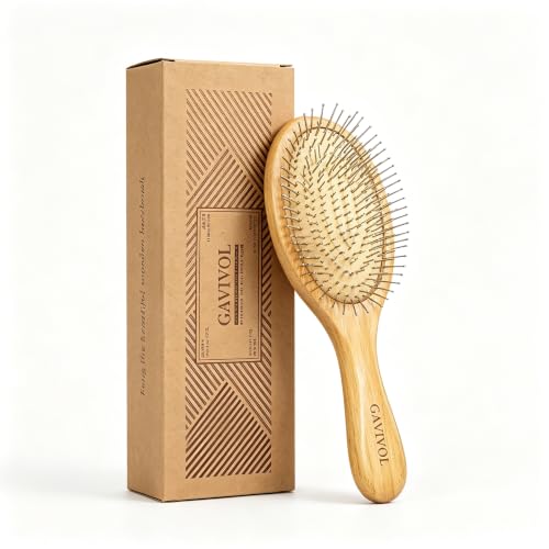 Bamboo Paddle Brush with Steel Bristles