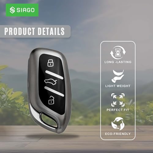 Image of SIAGO TPU Key Cover and Round Key Chain Compatible with MG ZS EV Electric | Astor 3 Button Flip Key (Grey)