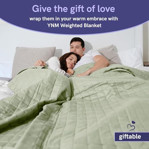 YnM Exclusive 25 lbs Weighted Blanket, Extra Heavy Cotton/Polyester Bed Blanket for Two Persons, Ideal for Queen or King Bed (88x104 Inches, 25 Pounds, Avocado/White Reversible)