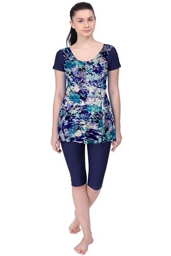 Image of Originals Swimming Costume for Women's One-Piece Beach Wear with Sleeve & Skirted 3 /4 Leggings Maximum Covered Swim Wear Dress (L - 7XL)