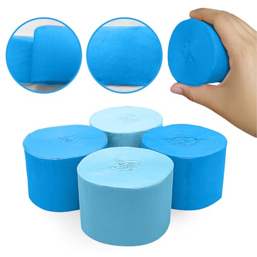 Image of 4 Crepe Paper Streamers Rolls, 328ft Pack of Blue and Light Blue Crepe Paper for Birthday Wedding Baby Bridal Shower Decorations Christmas Craft Supplies (1.8 inch x 82 ft /Roll)