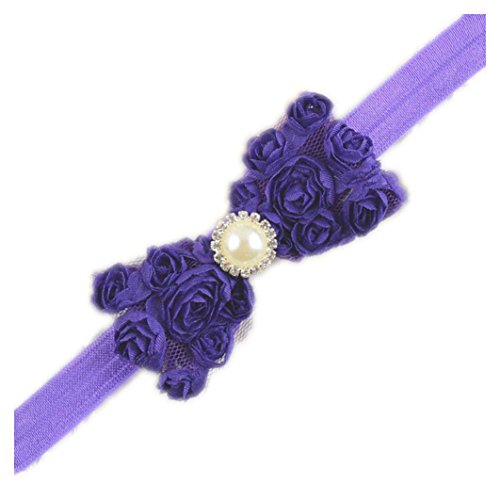 Baby Girls Headbands Lace Rose Bows Pearl Elastic Hair Band Kids with15 colors (Lavender+Purple)3