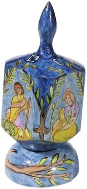Figures Colored Hand Painted Large Wooden Dreidel and matching Stand by Yair Emanuel