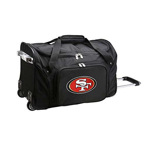 Denco NFL San Francisco 49ers Wheeled Duffel Bag, 22-inches, Black, 22 x 12 x 5.5 (NFSFL401)