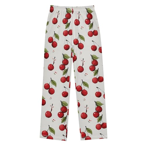 ALAZA Red Cherry Leaves Pajama Lounge Pants Long Sleep Pajama Bottoms with Pockets