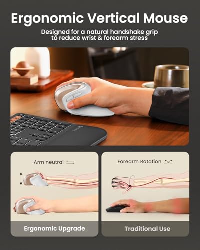Image of ProtoArc EM11 NL Wireless Ergonomic Mouse, Rechargeable, White Gold