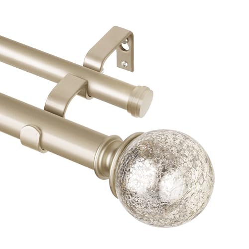 KAMANINA Double Curtain Rod 72 to 144 Inches(6-12 Feet) Champagne Gold Curtain Rods for Windows...