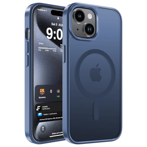 WRJ Magnetic Matte Case for iPhone 13/iPhone 14 6.1-Inch iPhone 15 Case [Fit for Magsafe][Military Grade Drop Protection] Slim Translucent Anti-Fingerprints Shockproof Protective Case-Blue