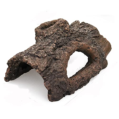Reptile Habitat Decor Cavern Bark Bends ,Aquarium Cave Hollow Tree Trunk,5.1inch Resin Hideouts