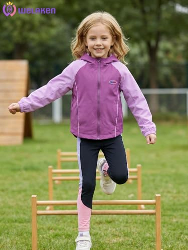 Image of WELAKEN Lightweight Jacket for Girls Kid Teen Waterproof Windbreaker Hooded Rain Coats with Pockets