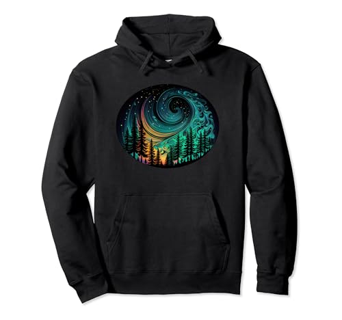 Aurora Borealis / Australis with pine trees Pullover Hoodie -  Aurora Borealis / Australis Society, TTFXKX4PVF2