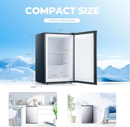 Electactic 3.0 Cu.ft Upright Freezer, Small Mini Freezer with Adjustable Thermostat, Removable Shelves, Reversible Single Door, for Bedroom/Home/Dorms/Apartment, Silver on Fridge.com