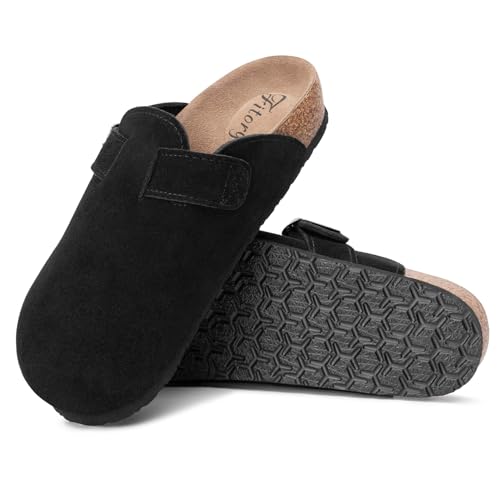 Image of FITORY Womens Clogs Slip-on Potato Shoes Leather Mules Suede Cork Footbed