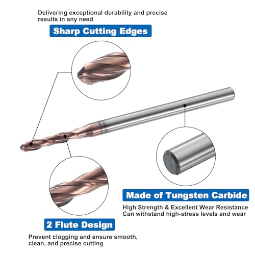 Image of HARFINGTON Ball Nose End Mill 2 Flute 3 /32 inch Diameter 1 /8 inch Shank Tungsten Carbide TiAlN Coated Spiral CNC Router Bits 1 /2 inch Cutting Length Single End Ball for Carving Engraving Grinding