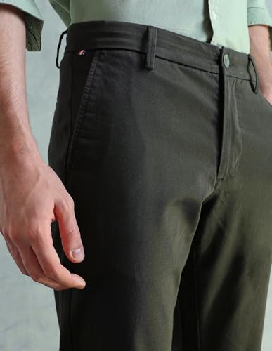 Image of Arrow Sport Men Slim fit Cotton SolidMid Rise waistTrousers