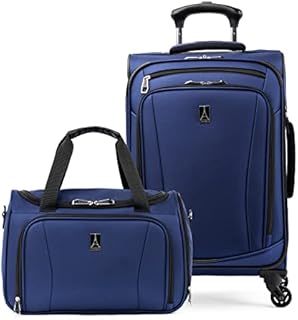 Travelpro Runway 2-piece Luggage Set, Carry on Softside Expandable 4-Wheel Spinner Suitcase & Carry on UnderSeat Luggage Soft Tote Bag, Men and Women, Blue