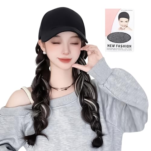 帽子付きウィッグ | 50cm ヘアスタイルウィッグ - 調整可能な帽子 ガールズ向け 日常着用 夏の旅行 コスプレ ホームデート ハロウィン アウトドアイベント