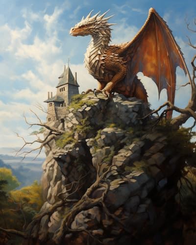 Stamped Cross Stitch Kits, Mythical Dragon's Reverent Roost, Printed Cross Patterns, Embroidery Crafts Needlepoint Kit, Beginners Starter Kits, DIY Handmade Gifts 11CT 3 Strands 16x20 inch, Exquisite