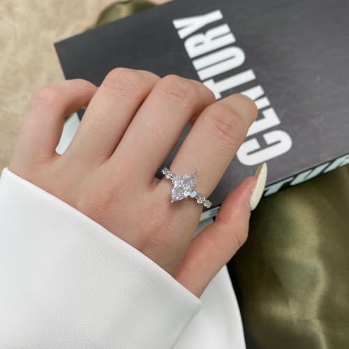 Brilliant Marquise Shaped and Round Cut Wedding Engagement Bands Rings Sterling Silver Cubic Zirconia CZ Promise Statement Solitaire Ring for Women4