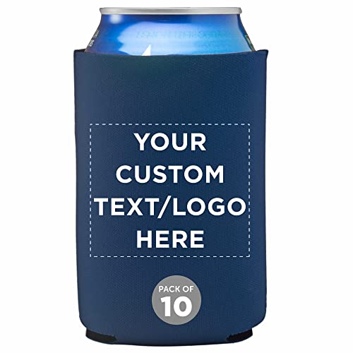 Custom Neoprene Collapsible Can Coolers 12 oz. Set of 10, Personalized Bulk Pack - Great for Weddings, Parties, Anniversary, Indoor & Outdoor Events - Navy Blue