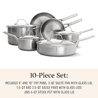 Calphalon Brushed 3-Ply Stainless Steel Cookware Set w/Turbo Heat Tech 10-Piece Set Includes Frying Pans, Pots and Pans Set, Induction, Oven Safe 450F, Brushed Stainless Silver — image 5
