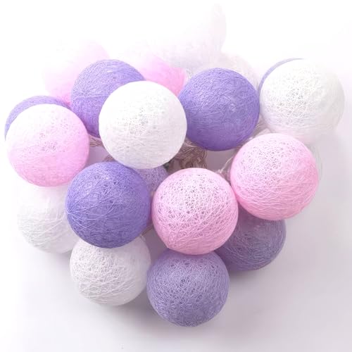 Kaleora LED Lichterkette mit Baumwollkugeln, Weiß Rosa Lila, 3 Meter,...