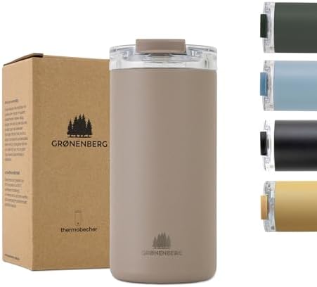 Groenenberg Thermobecher 440 ml | Kaffeebecher to go 100% Auslaufsicher | Hält mind. 4 h warm | Coffee to go Becher aus recyceltem Edelstahl