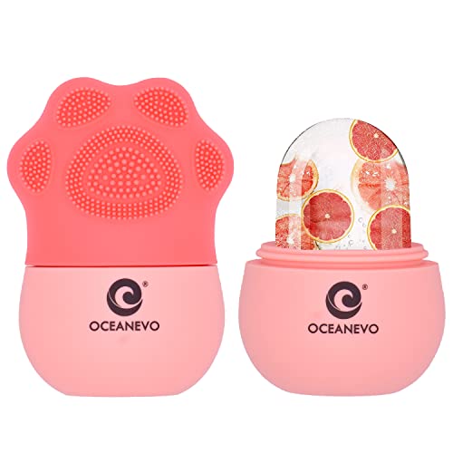 Image of OCEANEVO Silicone Facial Ice Roller , Ice Roller for Face With Bristles, Ice Cube Roller Massager for Face and Eye Puffiness Relief - 11 cm x 7 cm - Pink