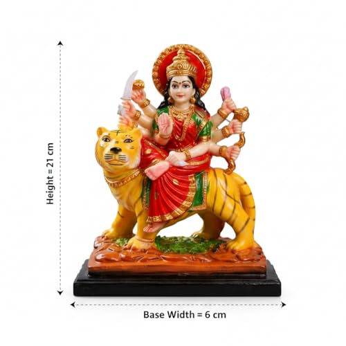 Image of Durga Maa Idol Sitting on Tiger Resin Murti for Home Temple & Pooja Room | Sherawali MATA Murti Small Size for Navratri Decoration | Durga MATA Idol for Home Decor (21 cm)