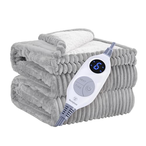 Westinghouse Heated Throw Blanket, Soft Flannel Sherpa Electric Throw with 6 Heating Levels & 2-10...