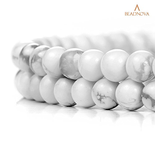 Image of BEADNOVA Natural White Howlite Beads Natural Crystal Beads Stone Gemstone Round Loose Energy Healing with Crystal Stretch Cord for Jewelry Making (4mm, 90-92pcs)