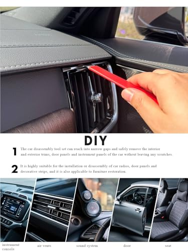 Xzenuo Auto Demontage Werkzeuge Set, 5 Teile Metall Hebelwerkzeug + Zierleistenkeile Automotive Reparatur Set, Kfz Trim Tool Kit Universal für Entfernung Autotür Türverkleidung und Platten, Rot