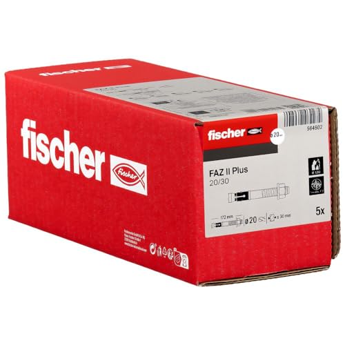 fischer Anclaje de perno FAZ II Plus 20/30 gvz, anclaje de carga pesada con alta capacidad de carga, pernos de anclaje para fijaciones de cargas pesadas y estructuras de acero, aprobación sísmica y