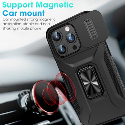 Image of ZORBES Phone Case for iPhone 15 Multifunctional Phone Cover with Folding Phone Ring Grip & Sliding Camera Cover, PC Anti-Scratch Phone Case for iPhone 15 6.1 inch Black
