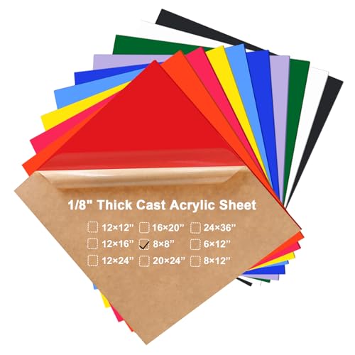 Image of KINLINK 8x8 Plexiglass Sheets 1 /8 inch Thick - 3mm Colored Cast Acrylic Sheet, Plastic Board Polycarbonate Sheet for DIY Project, Craft, Acrylic Sign Wedding Invitation 10 Pack